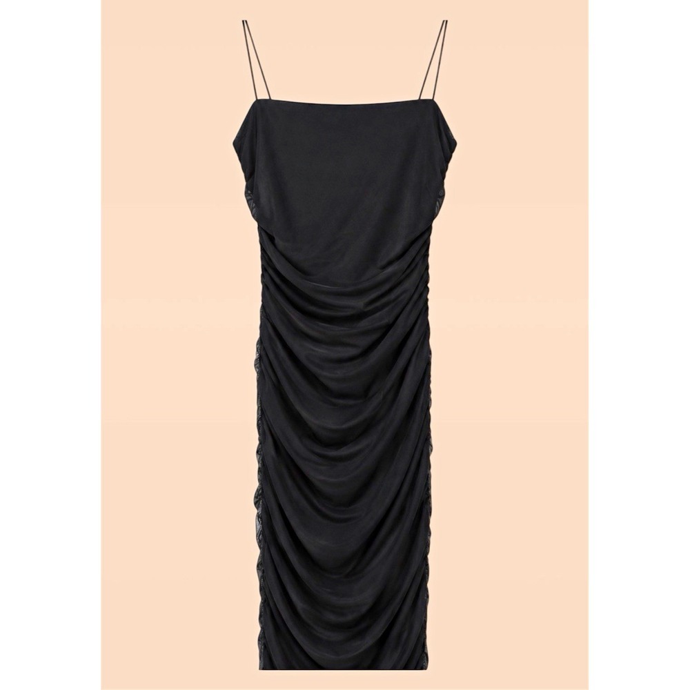 B. Darlin Women's Black Ruched Mesh Bodycon Sweetheart Dress Sz L - Picture 2 of 6